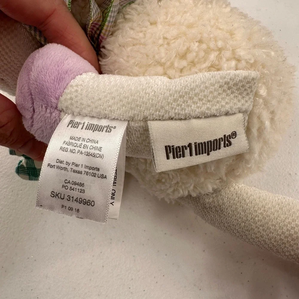 Pier 1‎ Imports Lamb Plush Sheep Pearl Plaid Accents Purple Feet Soft Easter
